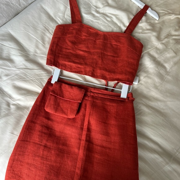 PALOMA WOOL Aquila Red Linen Skirt and Crop Top 34 XS - Picture 14 of 16